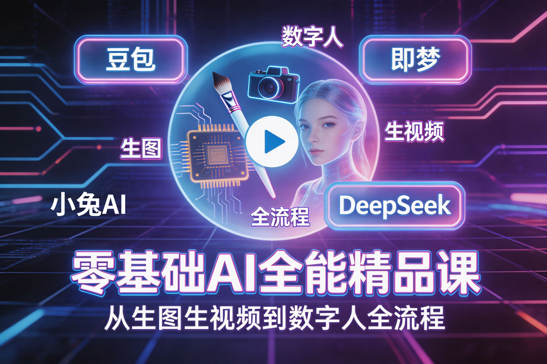 零基础AI全能精品课：豆包+即梦+DeepSeek，从生图生视频到数字人全流程